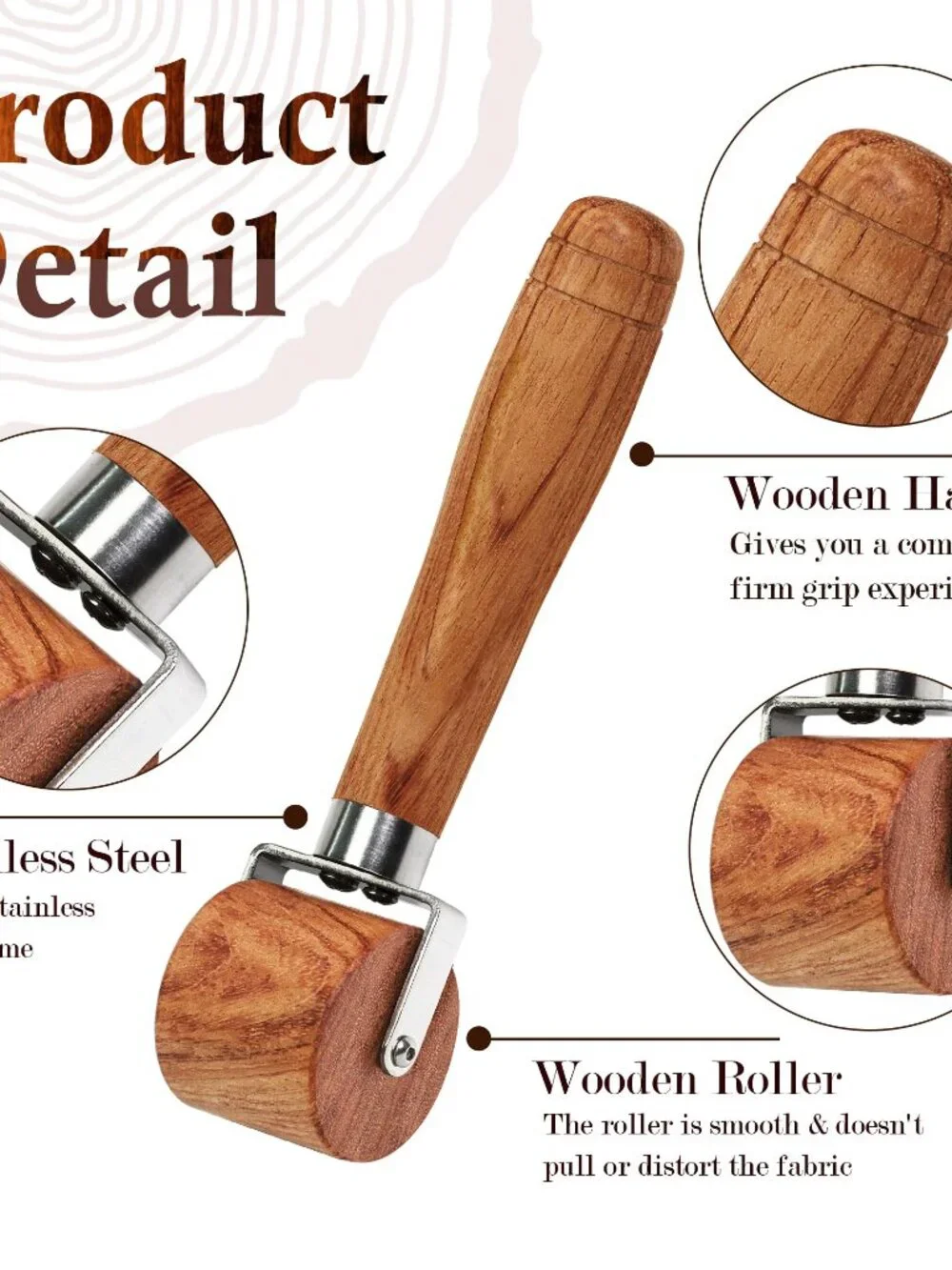Savina Quilting Seam Roller, Wooden Pressing Roller, Easy to Grip Handle Tools f